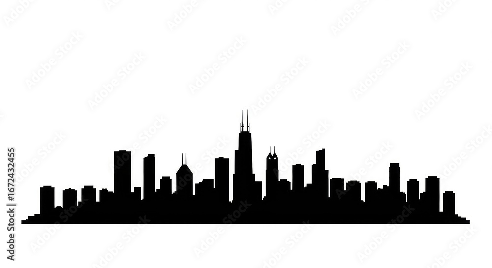 Fototapeta premium Chicago Skyline Silhouette: A Detailed Cityscape Illustration.
