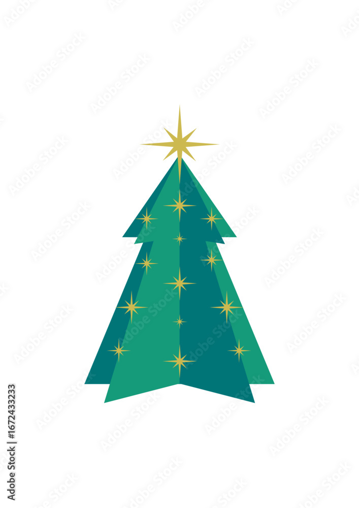 Obraz premium Decorated Christmas tree in graphic style with a star at the top