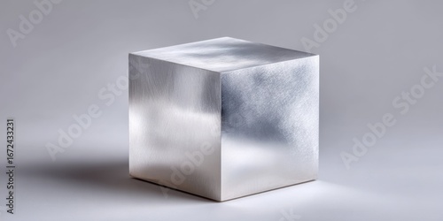 Minimalist metallic silver cube on gradient surface
