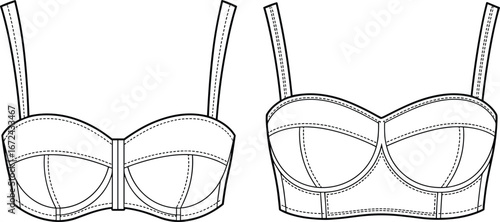 Women lingerie bra fashion flat sketch, stylish undergarment vector illustration, trendy clothing template, detailed outline design for apparel, sewing, lingerie, and fashion
