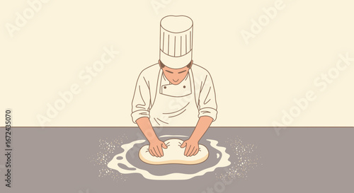 Baker Kneading The Dough to Create Fresh Bread in Kitchen Culinary Atmosphere