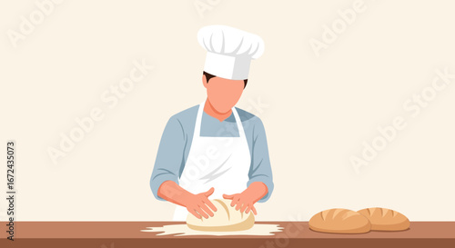 Baker Kneads Dough Preparing Fresh Loaf Creating Homemade Bread With Passion Always For Everyone