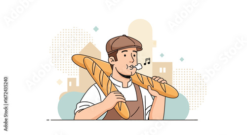 Baker Playing a Tune with Baguettes: A Whimsical Illustration of Culinary Joy