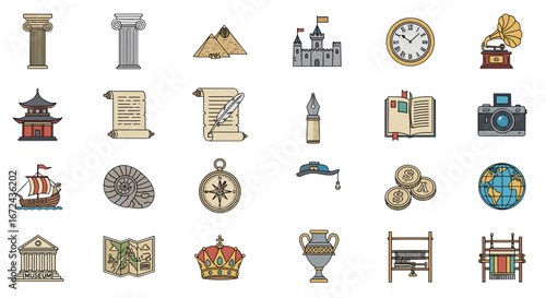 Collection of historical and cultural icons and artifacts