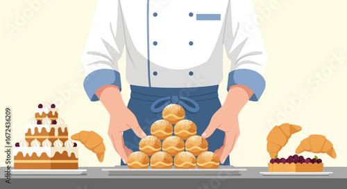 Baker Presents Pastries Showcasing Diverse Culinary Creations And Delectable Baked Delights