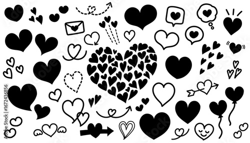 手書きの可愛い色んなハートの素材セット