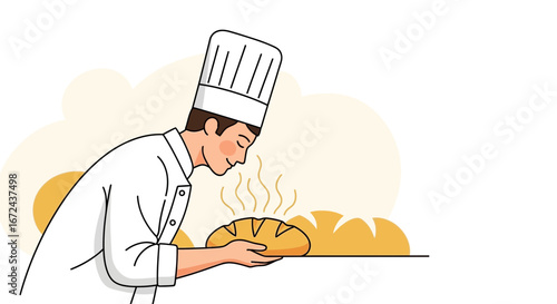 Baker Smelling Freshly Baked Bread: An Illustrative Depiction of Culinary Gratification