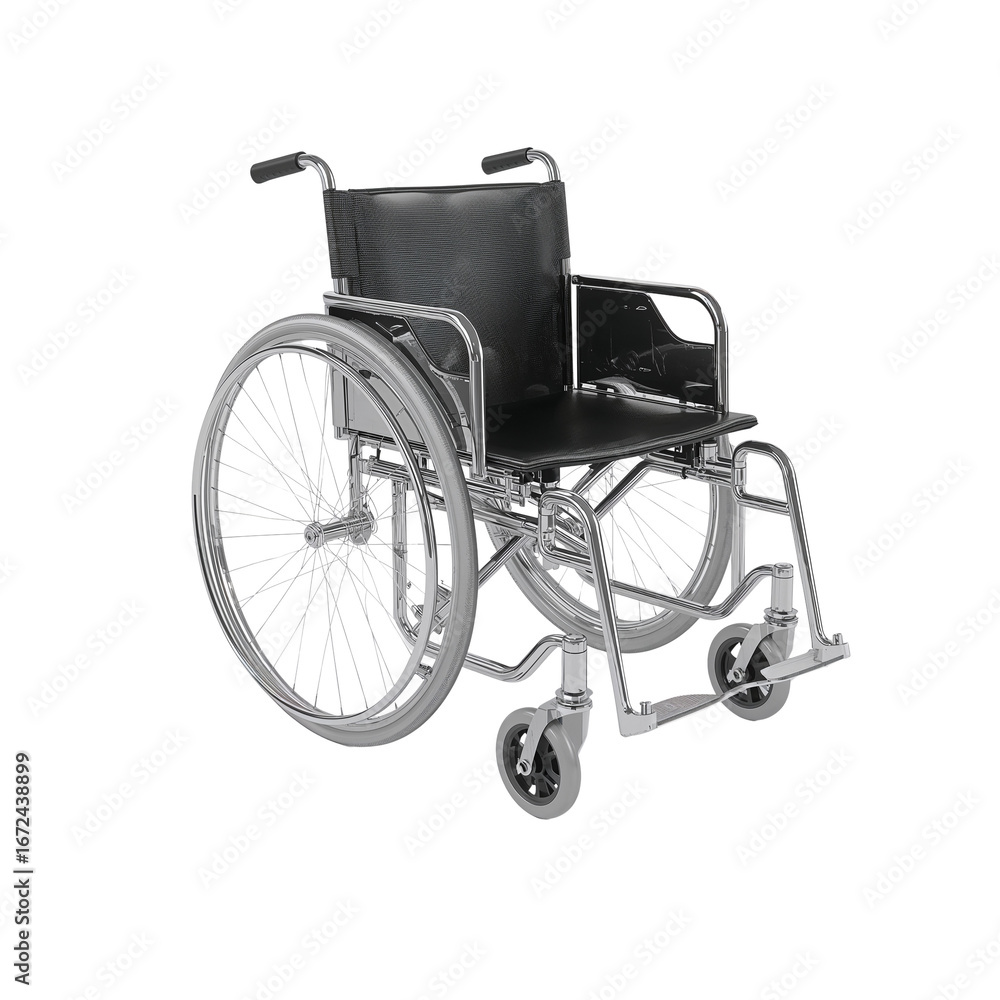 Fototapeta premium Silver-toned wheelchair on a stark expanse offering mobility support and accessibility in modern
