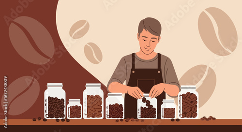 Barista Selecting Coffee Beans For Brewing And Preparing Delicious Beverages