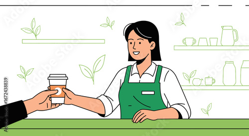Barista Serving Coffee to a Customer, Sharing a Moment of Warmth and Hospitality