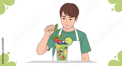 Bartender Presenting Delicious Fruit Cocktail Illustration With Freshness and Sweetness