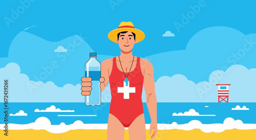 Beachside Relaxation: A Lifeguard Offers Refreshment and Safety On The Sand
