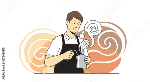 Barista Brewing Coffee, Preparing Beverages, Drink Making Concept Illustration Artwork