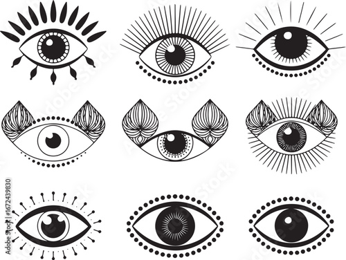 Collection of divine durga eye icons for religious and spiritual designs