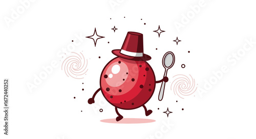 Berry Character With Magic Hat Holding a Spoon in a Whimsical Cartoon Illustration