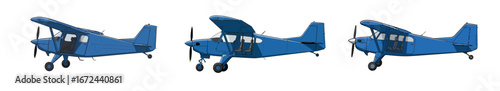 Blue Skydiving Aircraft Trio: Detailed Vector Art with Clean Lines and Interior Details