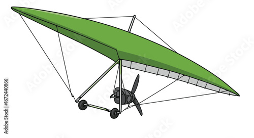 Stylized Green Hang Glider with Detailed Shading in Vector Illustration