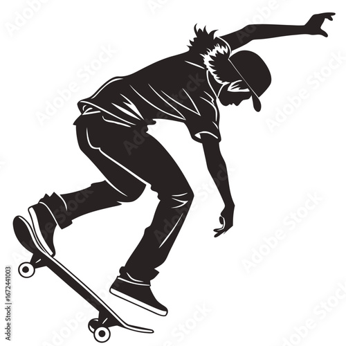 Silhouette vector of a skateboarder performing a mid-air trick