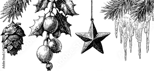 Winter borders collection featuring fir twig and pine elements for seasonal design