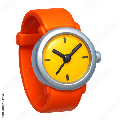 Glossy 3D emoji style watch icon with smooth gradient shading, bold simple colors, soft highlight lighting, and transparent background, isolated watch symbol for fashion, apps, UI, and marketing desig