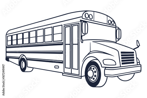 Line Drawing of a School Bus Transportation Vector Illustration