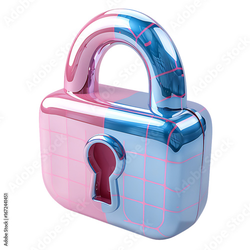 Pink and Blue Padlock on White Background