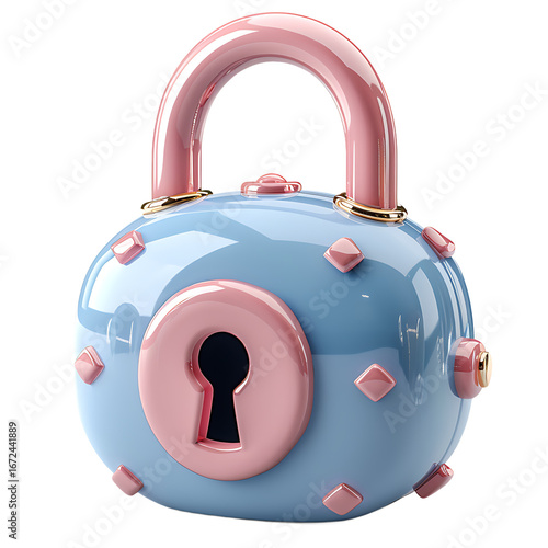 Pastel Pink and Blue Padlock on White Background