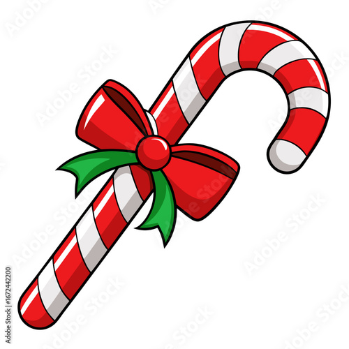 Festive candy cane with red bow isolated on white background isolated on transparent background