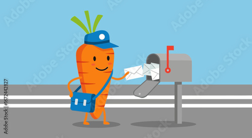 Carrot Postman Delivering Letters with Enthusiasm and Making Someone Happy