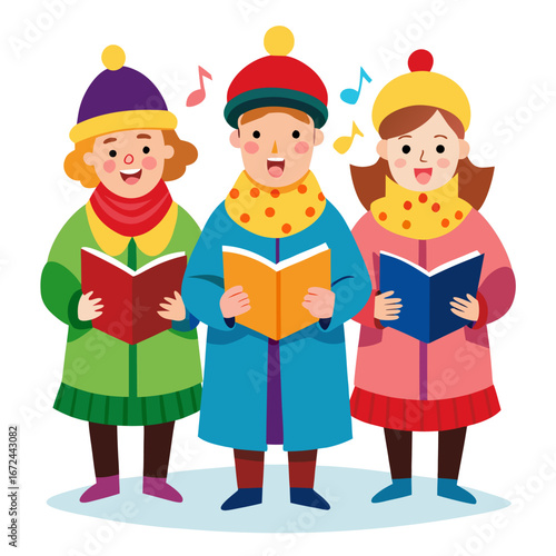 Children singing christmas carols together isolated on white background isolated on transparent background