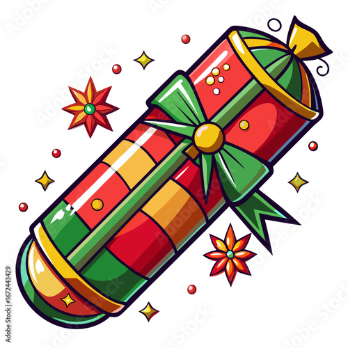 Colorful festive party popper with stars and confetti isolated on white background isolated on transparent background