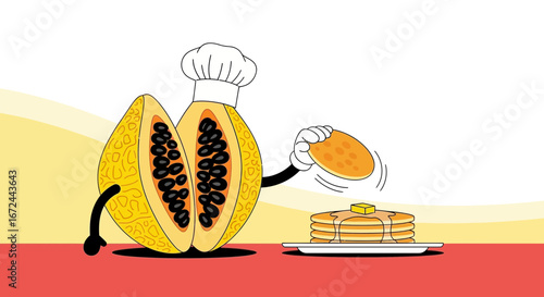 Cartoon Character Chef Pancake Breakfast Illustration On A Vibrant White Background