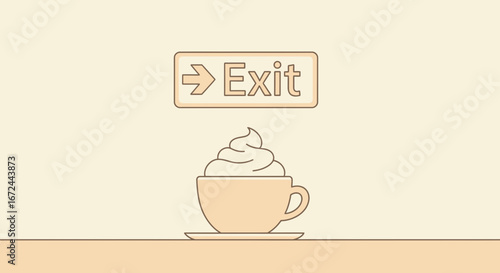 Caffeinated Exit: A Whimsical Illustration Featuring Coffee and a Sign