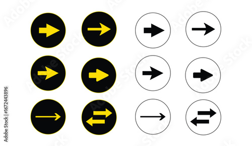 Arrow Icon Set in Yellow and White on Transparent Background
