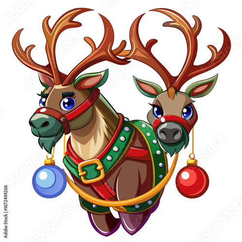 Christmas reindeer shield with antlers and festive decorations isolated on white background isolated on transparent background