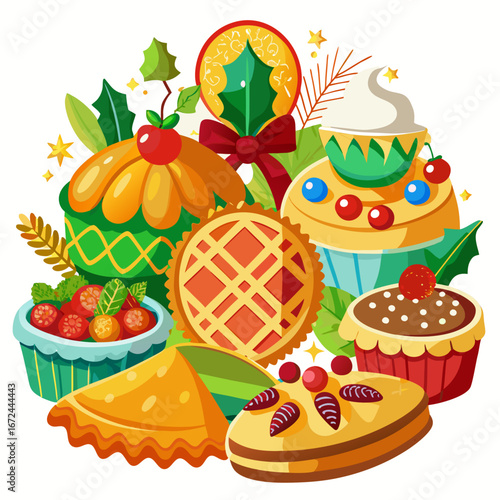 Festive food assortment with pies and desserts isolated on white background isolated on transparent background