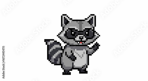 Charming Pixel Art Raccoon Waving Hello A Nostalgic Nod to Retro Gaming