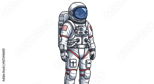 A solitary space explorer in an advanced white spacesuit, a symbol of human ambition and scientific discovery