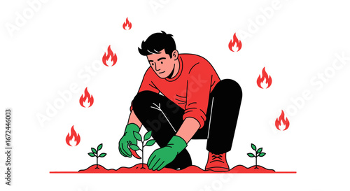 Championing Growth Amidst Flames: A Protector Cultivating Life and Resilience