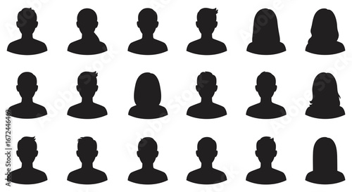 Collection of various black chess piece silhouettes on white background