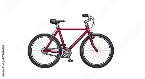 Dynamic illustration of a vibrant red bicycle, an eco-friendly mode of transport for urban commuting and outdoor recreation, encouraging a healthy, active life