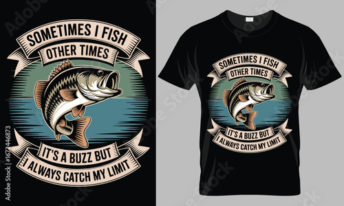 Sometimes I Fish Bass Fishing T-Shirt Design with Vintage Ribbons