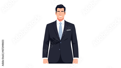The Confident Professional: A sharply dressed business man exudes sophistication in a vector illustration, perfect for professional or commercial concepts.