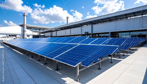 Solar panels on a factory roof