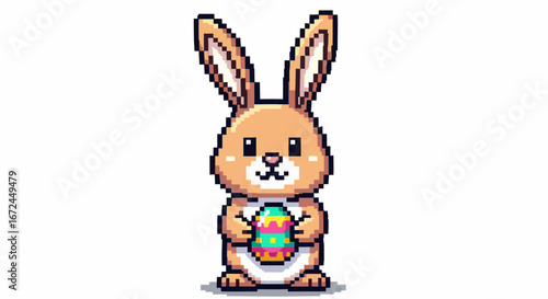 Pixel Art Easter Bunny Holding a Decorated Egg