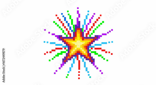 Shining Star Burst An Animated Display of Festive Fireworks in Pixel Art Design