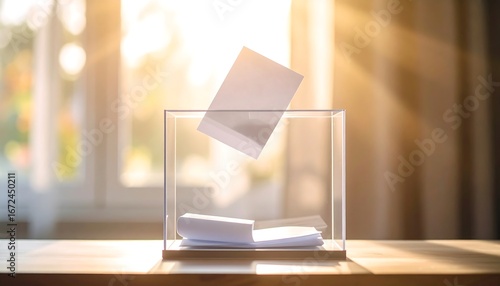 Transparent Ballot Box with Vote Papers in Sunlight