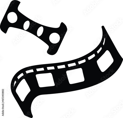 Black Silhouette of Film Strips and a Reel Fragment with Perforations movie cinema