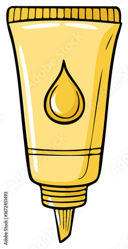 Cartoon Yellow Cream Tube with Oil Drop, Skin Care Product Package