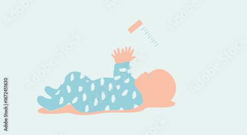 Charming Infant Reaching Towards Baby Bottle, Captivating, Simple, Clean, And Adorable